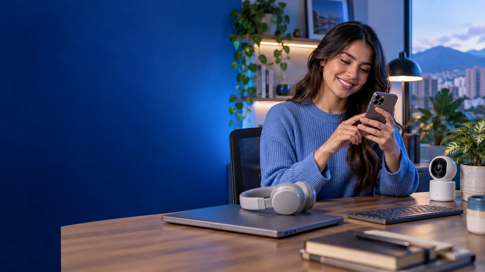 Persona comprando tecnología y revisando su celular