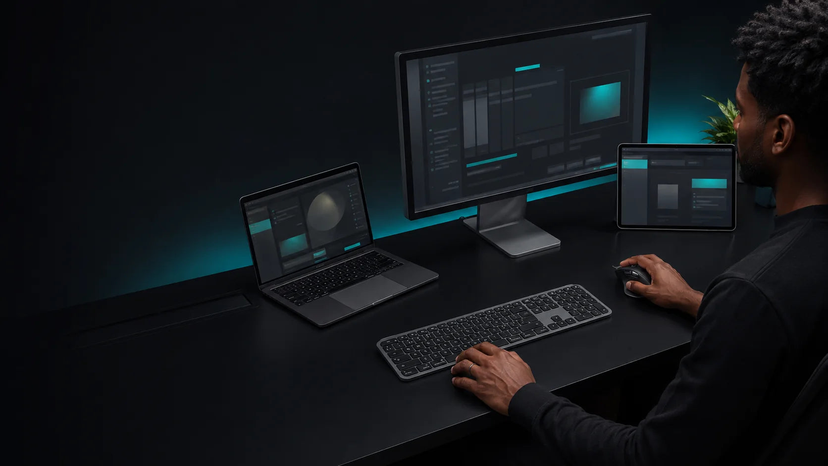 Flujo multidispositivo con laptop, monitor, tablet y periféricos Logitech MX