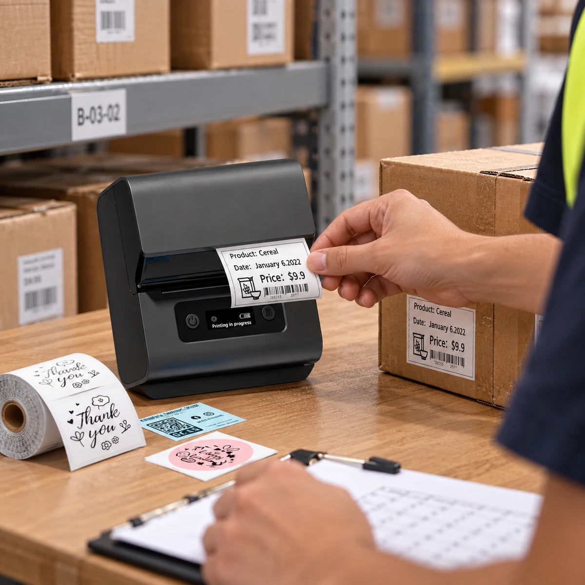 Impresora Portátil POS Térmica Directa 3 en 1 80 mm Label Maker M221 Bluetooth (Imprime Tirilla y Etiqueta) - lifestyle warehouse-labeling - Media Factory POS