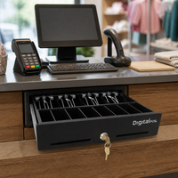 Cajón Monedero Digital POS DIG-330 4 Puestos Riel Metalico - uso en punto de venta
