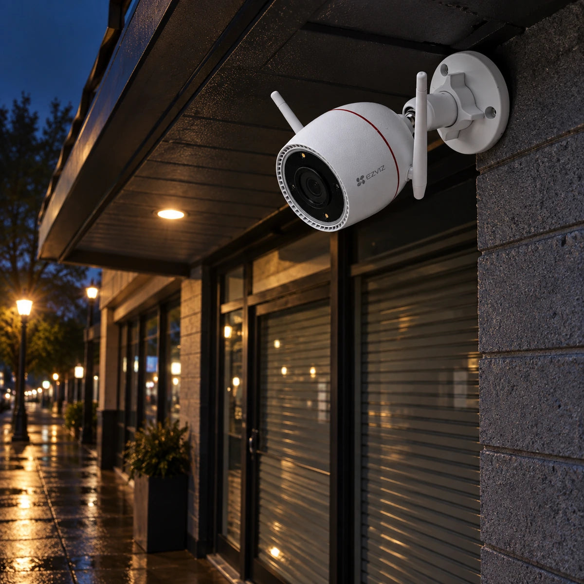 Cámara Wi-Fi EZVIZ H3c 3MP 2K Exterior - lifestyle storefront-night - Media Factory