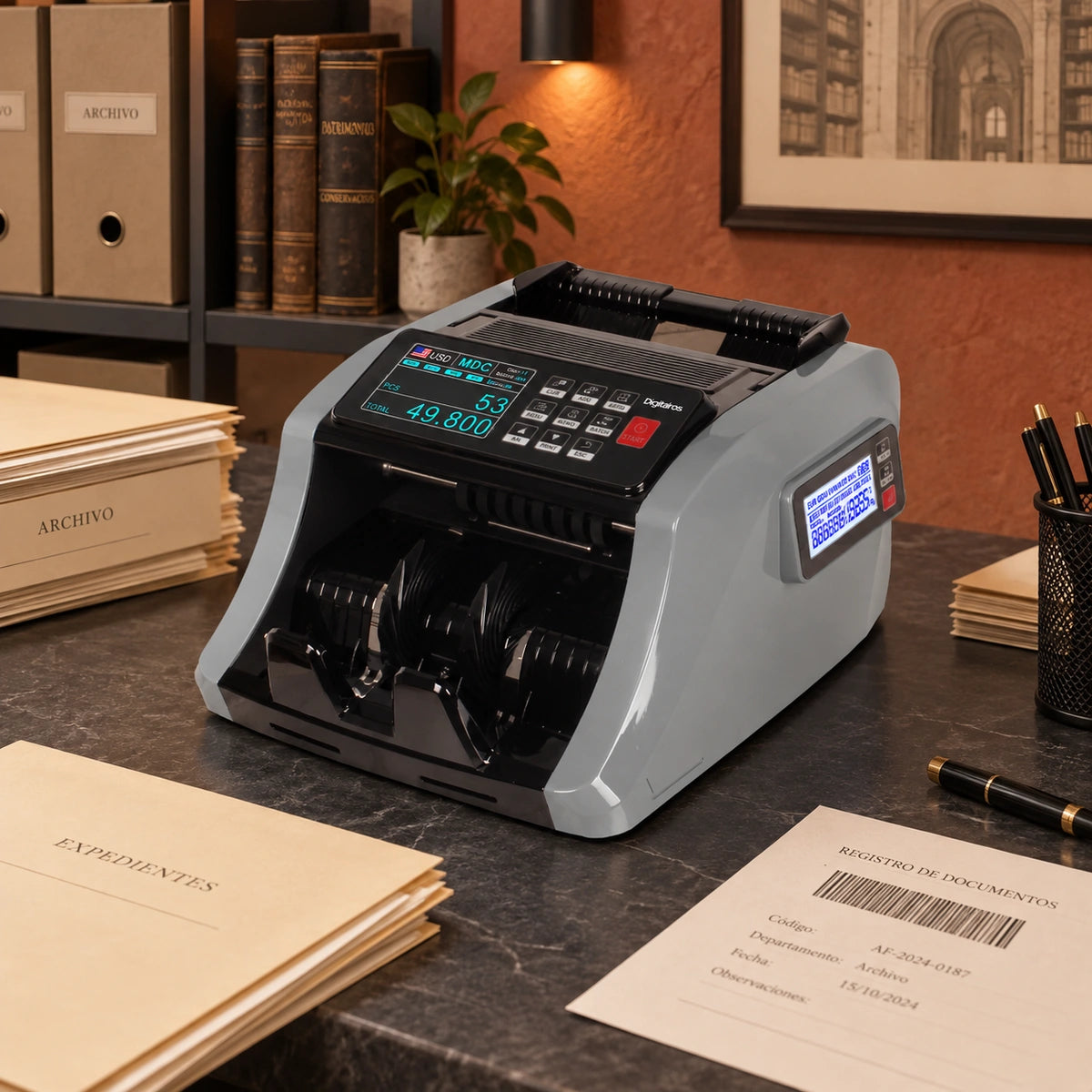 Contadora y Denominadora de Billetes Digital POS DIG-ALN65 — tercera escena de uso en un ambiente editorial distinto