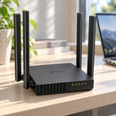 Router TP-Link Archer C50 AC1200 Wi-Fi doble banda — router en un escritorio doméstico