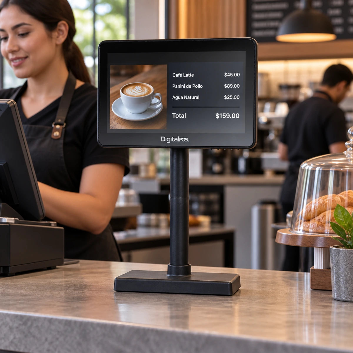 Pantalla Cliente Monitor Adicional Digital POS DIG-ZCD116 con Tripode, VGA, HDMI, 11,6 pulgadas - lifestyle restaurant-reception - Media Factory POS