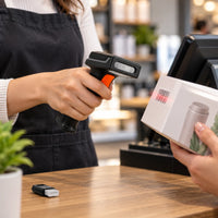 Lector de Código de Barras 1D/2D QR Inalámbrico Digital POS DIG-D40RB Bluetooth - lifestyle retail-checkout - Media Factory POS