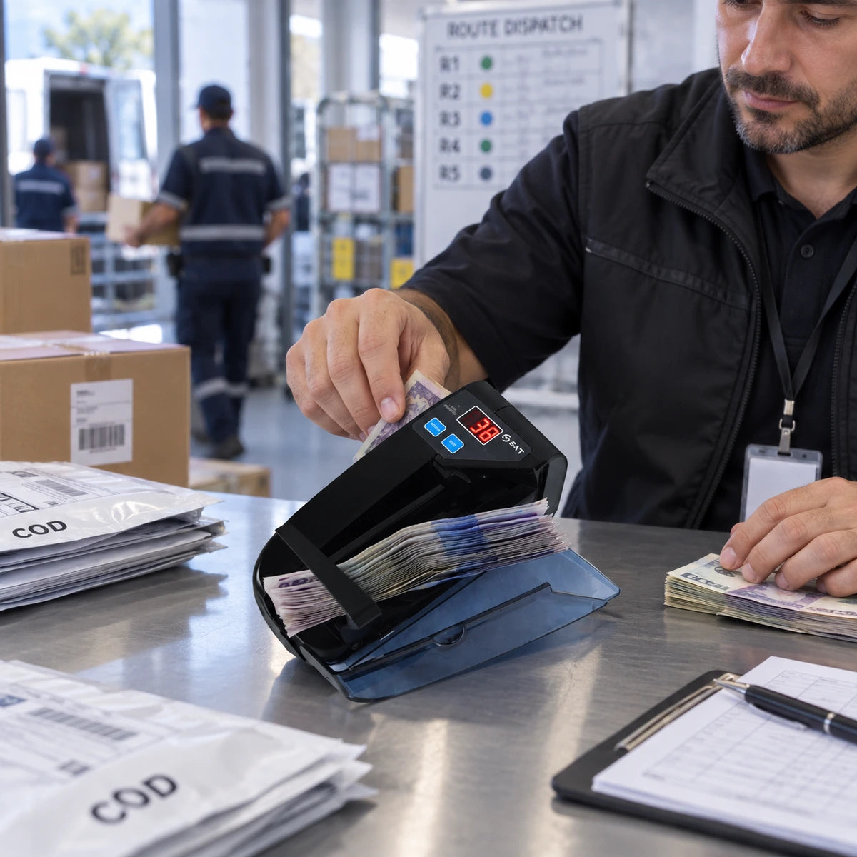 Contadora Detectora de Billetes Portátil Sat BC650 - lifestyle courier-cod - Media Factory POS