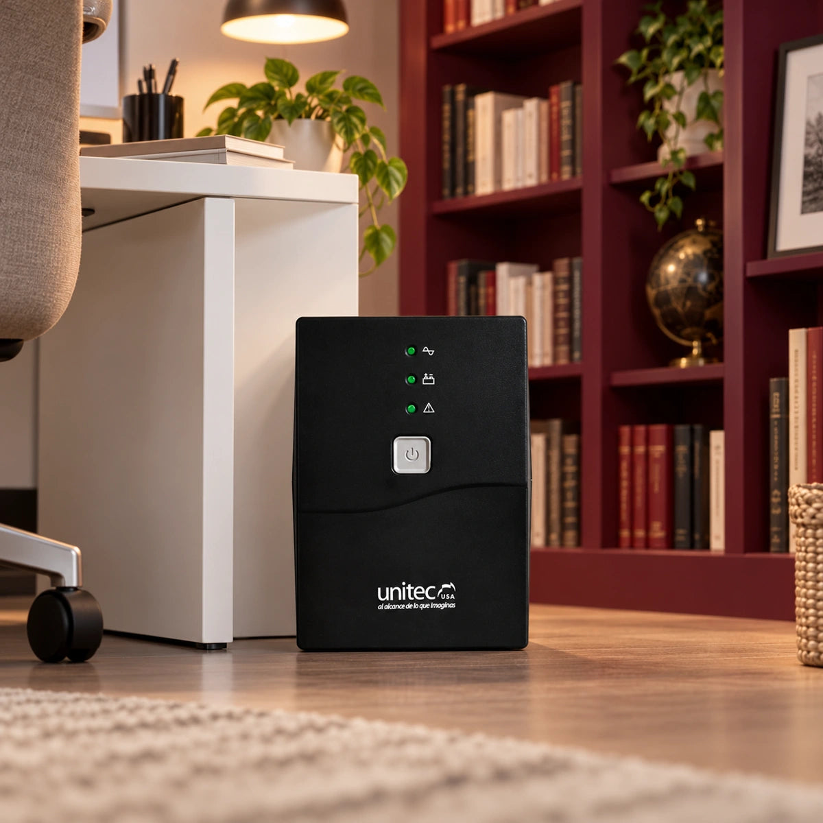 UPS Unitec U650 400 VA / 240 W interactiva con AVR — escena editorial 3
