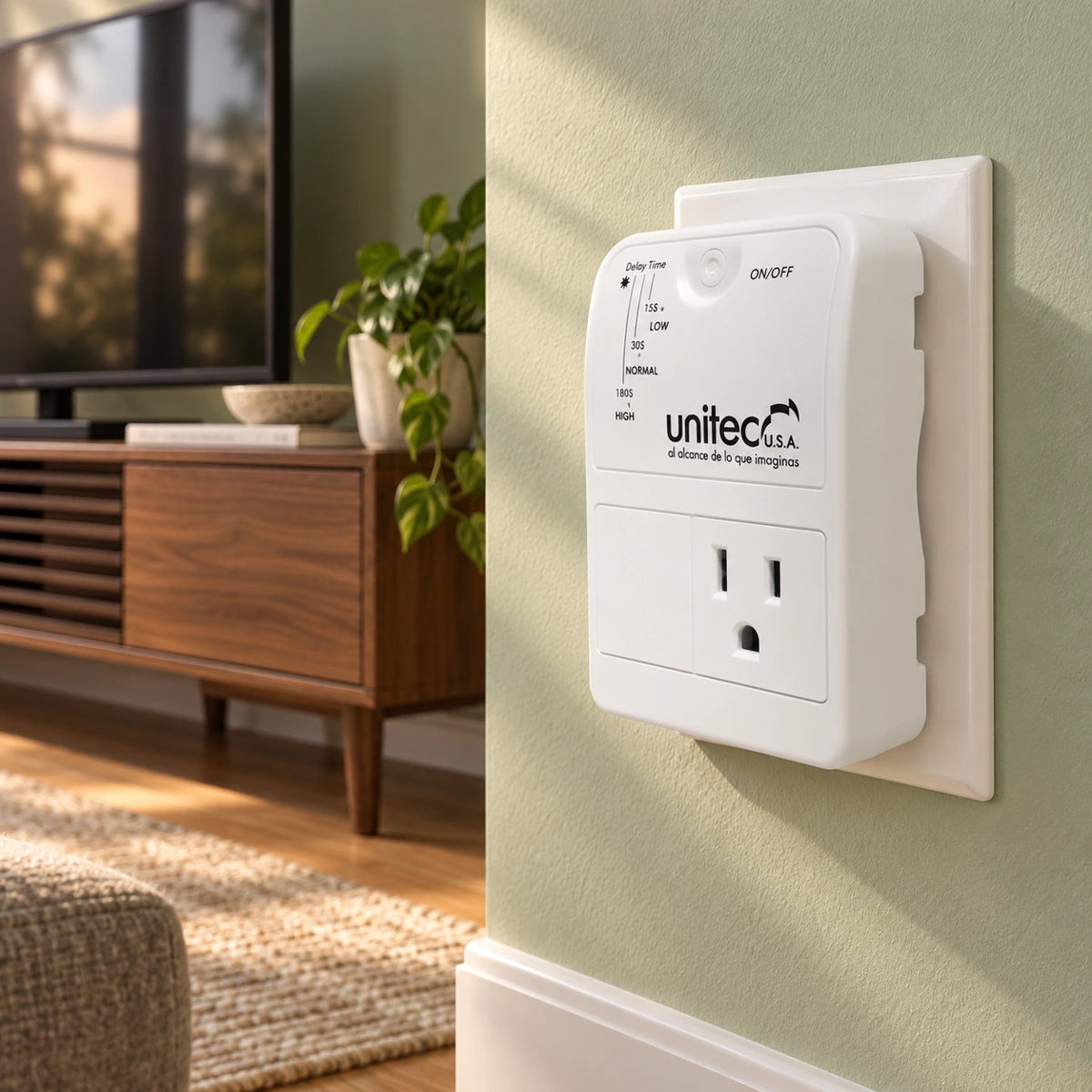 Protector de voltaje Unitec I-487 blanco — escena de sala