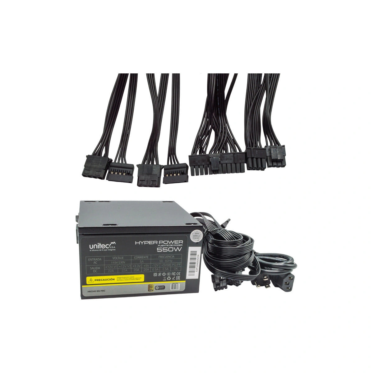 Fuente de poder ATX Unitec Hyper Power 550 W — fotografía técnica real 3