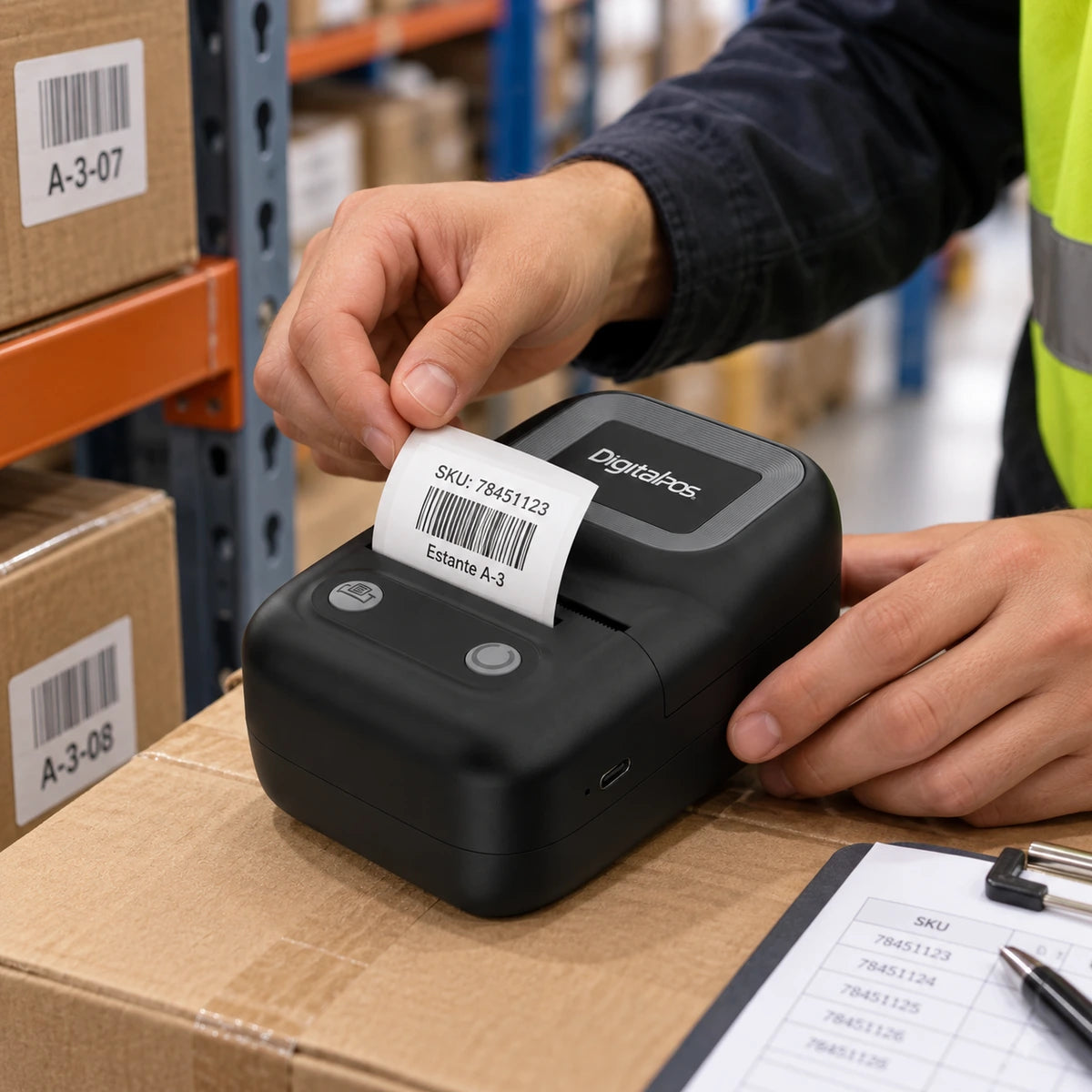 Impresora Portátil POS Térmica Directa 3 en 1 58 mm Digital POS Dig M220 Bluetooth (Imprime Tirilla y Etiqueta) - lifestyle warehouse-labeling - Media Factory POS