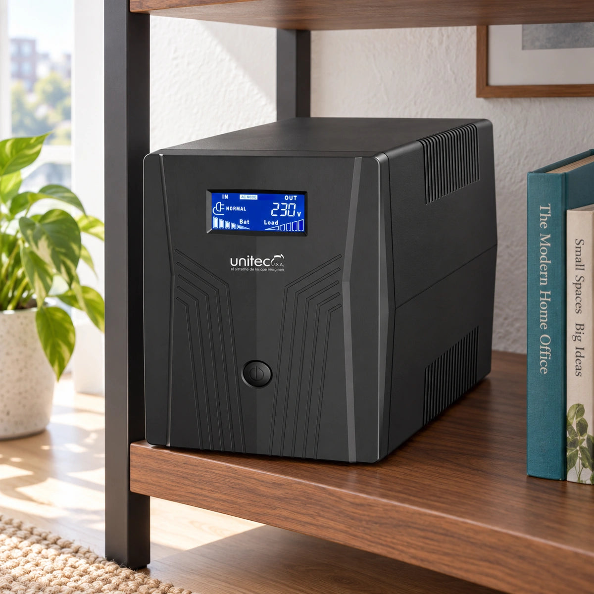 Unitec U2500 2000VA/1200W black LCD — escena de trabajo interior