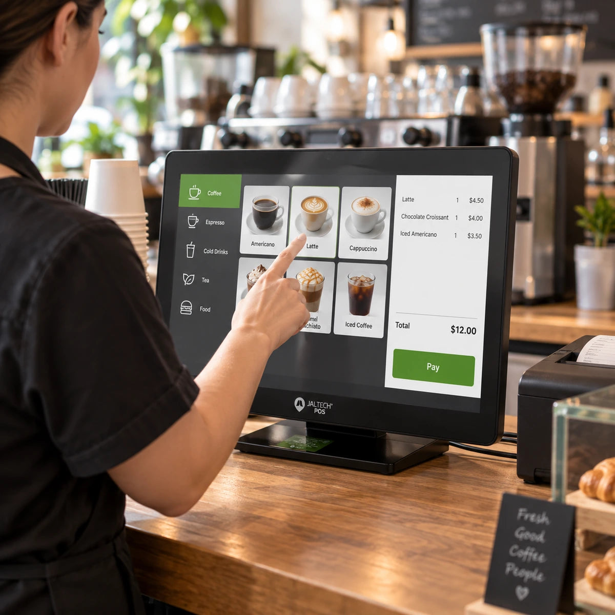 Monitor POS Jaltech 15" Táctil HDMI JAL-1515 - lifestyle coffee-shop - Media Factory POS