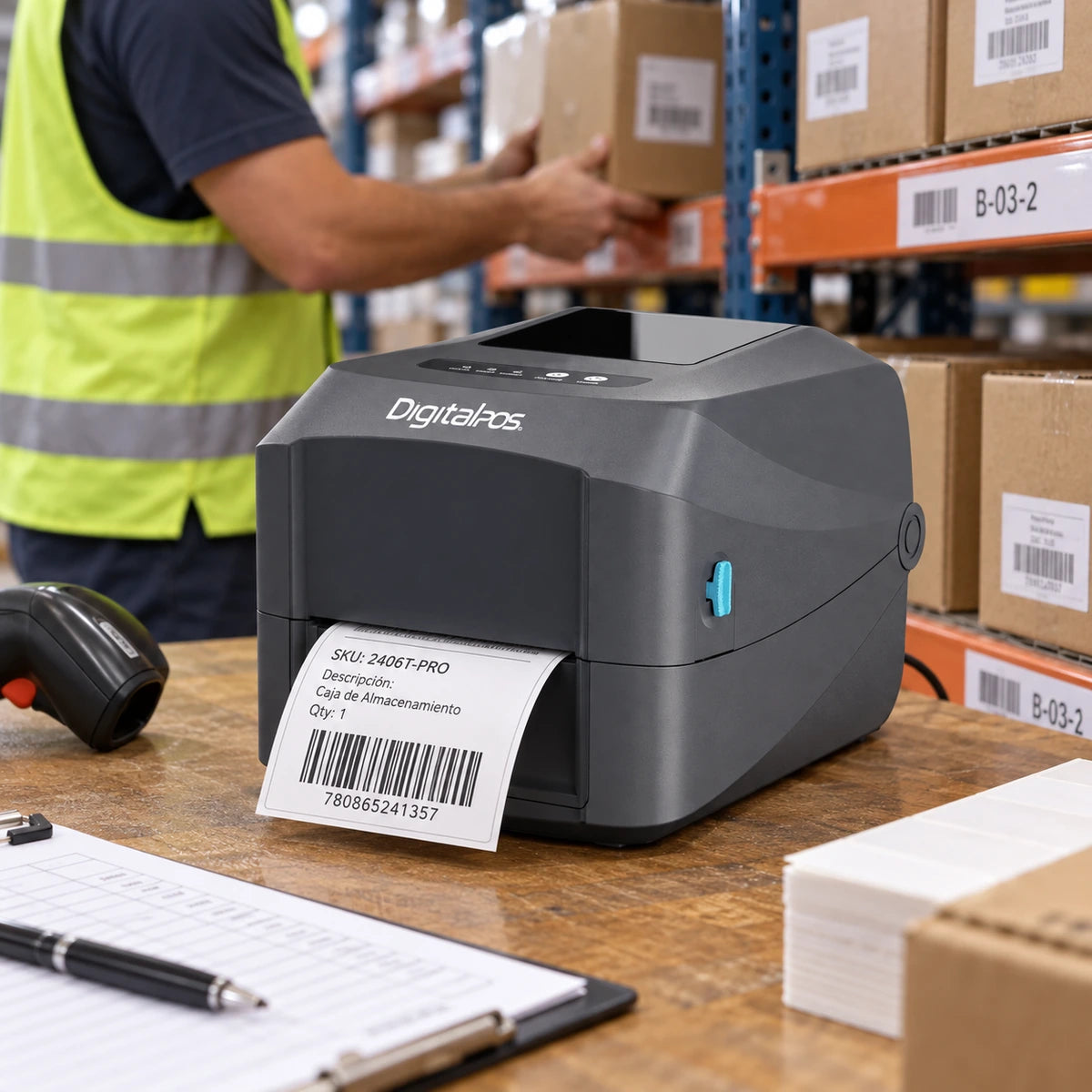 Impresora POS de Etiqueta TF Térmica-Térmica Directa Digital POS 2406T Pro 100 mm - lifestyle warehouse-labeling - Media Factory POS