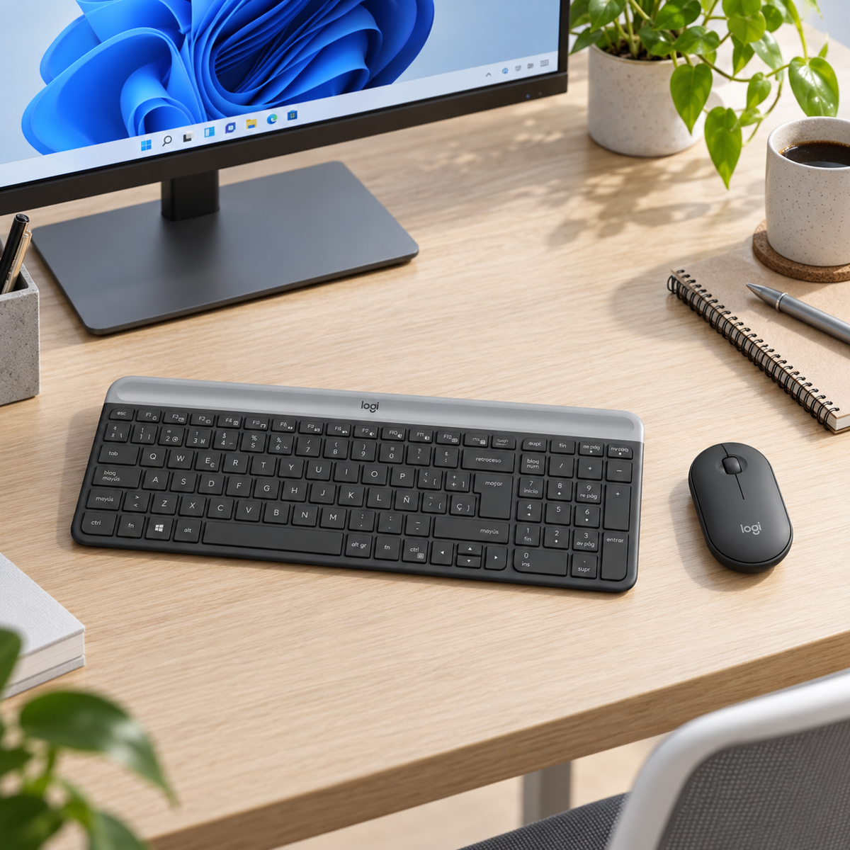 Combo Inalámbrico Slim Logitech MK470 Grafito - escena lifestyle 2 de uso real