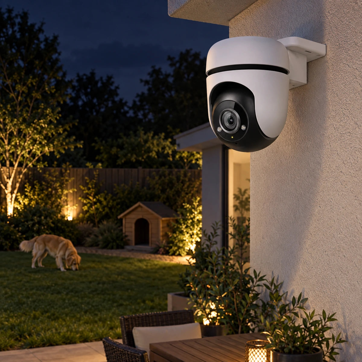 Cámara Wi-Fi Exterior Tapo C500 1080p 360° - lifestyle pet-patio-night - Media Factory