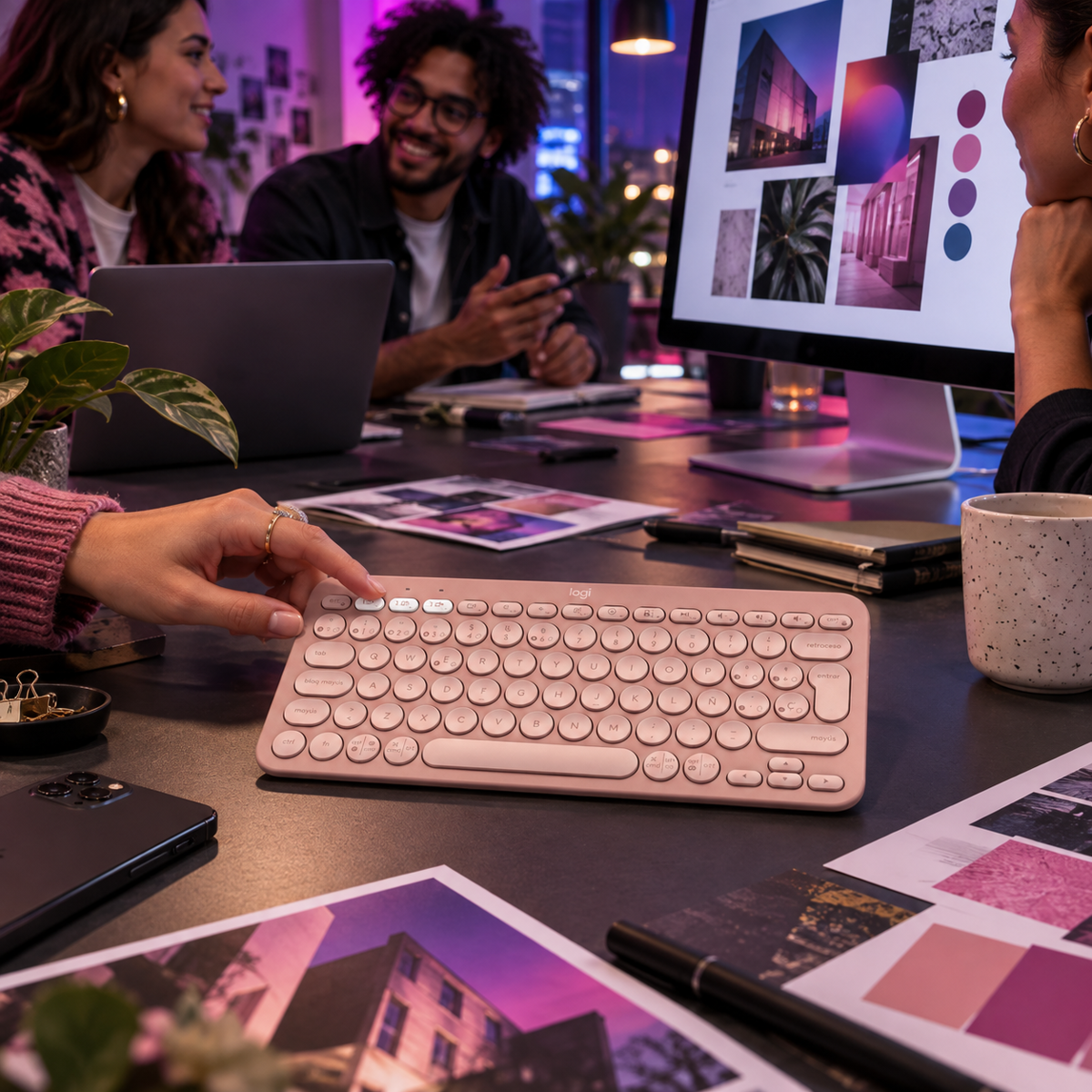 Teclado Bluetooth Logitech Pebble Keys 2 K380s Rosado Español - escena lifestyle 2 de uso real