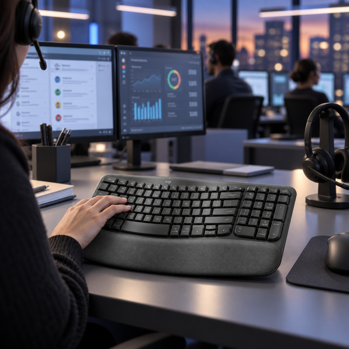 Teclado Ergonómico Inalámbrico Logitech Wave Keys Grafito - escena lifestyle 2 de uso real