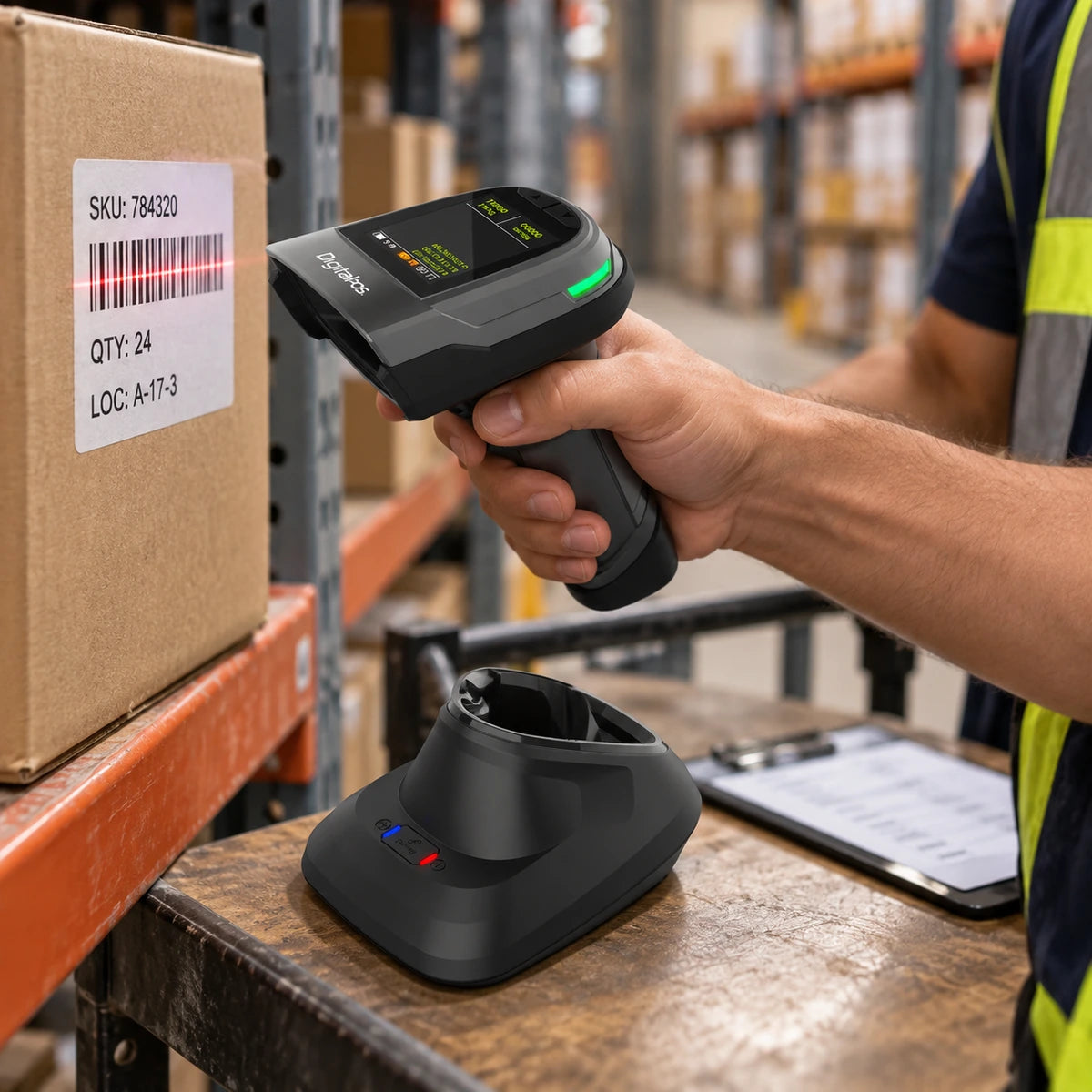 Lector de Código de Barras Inalámbrico Digital POS DIG-D68T Red- Bluetooth - lifestyle warehouse-inventory - Media Factory POS