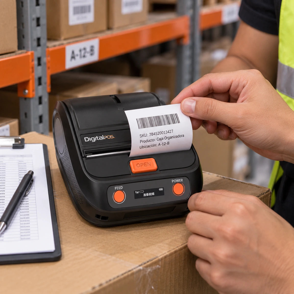 Impresora POS Térmica 3 en 1 Digital POS Dig M324 80 mm Portátil Bluetooth (Imprime Tirilla y Etiqueta) - lifestyle warehouse-labeling - Media Factory POS