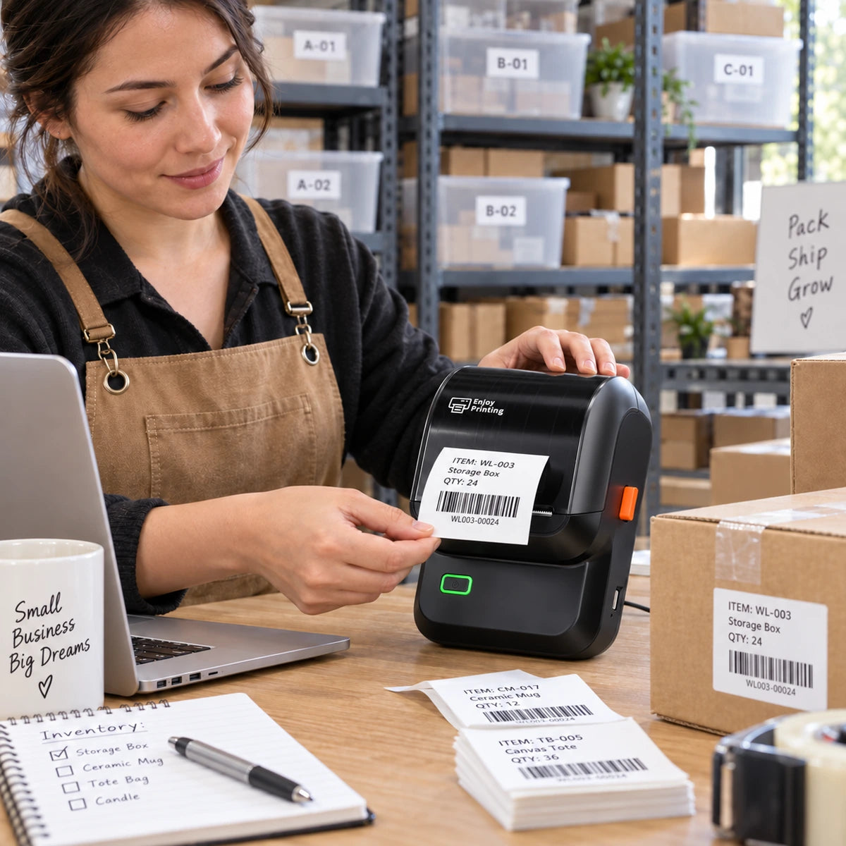 Impresora Portátil POS Térmica Directa 3 en 1 58 mm M100 Bluetooth (Imprime Tirilla y Etiqueta) - lifestyle warehouse-inventory - Media Factory POS