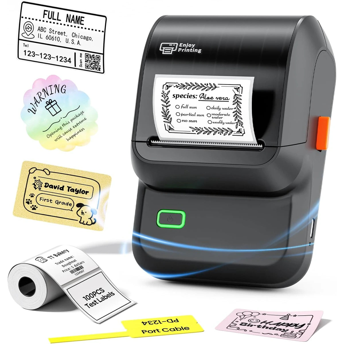 Impresora Portátil POS Térmica Directa 3 en 1 58 mm M100 Bluetooth (Imprime Tirilla y Etiqueta) - referencia visual real product-labels - Media Factory POS