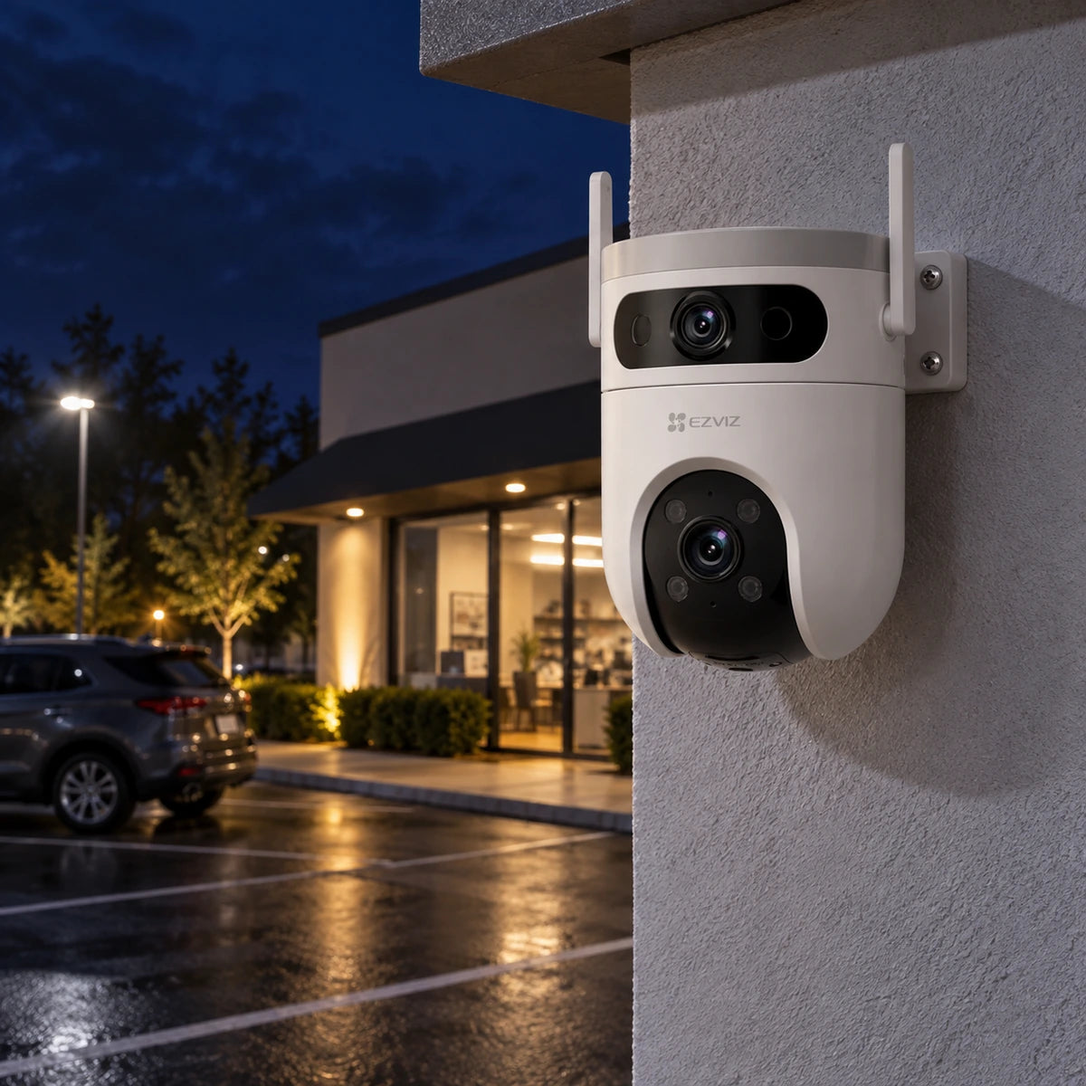 Cámara Wi-Fi EZVIZ H9c Dual 5MP 3K Doble Lente Exterior - lifestyle garage-night - Media Factory