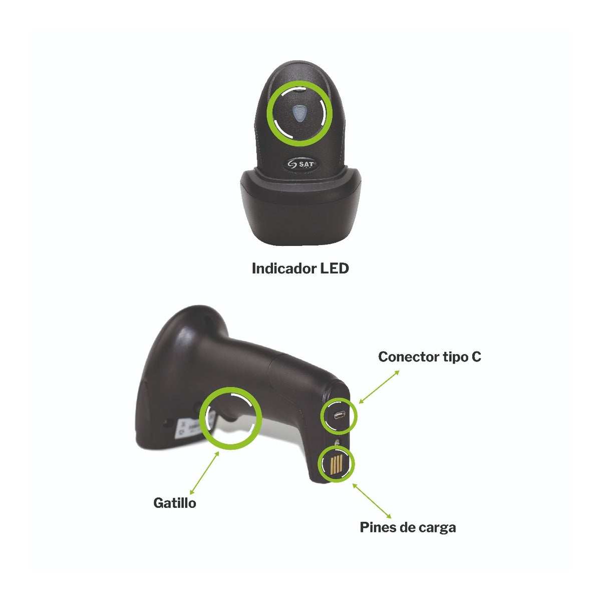 Lector de Código de Barras 1D/2D QR Inalámbrico Sar AI202W+1 con Base Bluetooth - vista oficial 4