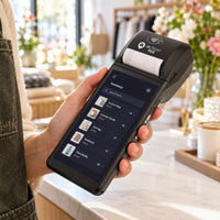 Terminal móvil Jaltech JAL POS T-1 NFC Android con impresora — terminal en la mano de un comerciante