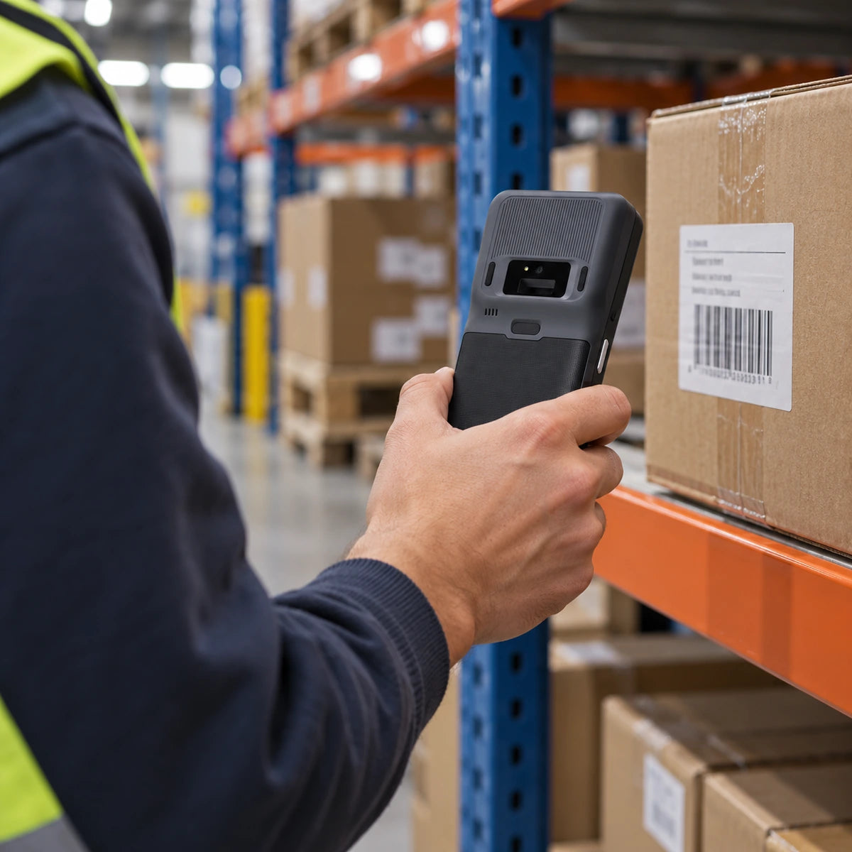 Terminal móvil Jaltech JAL POS T-1 NFC Android con impresora — vista trasera de la terminal en tareas de inventario