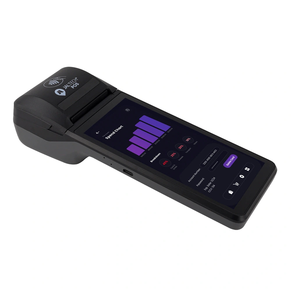 Terminal móvil Jaltech JAL POS T-1 NFC Android con impresora — vista técnica 2
