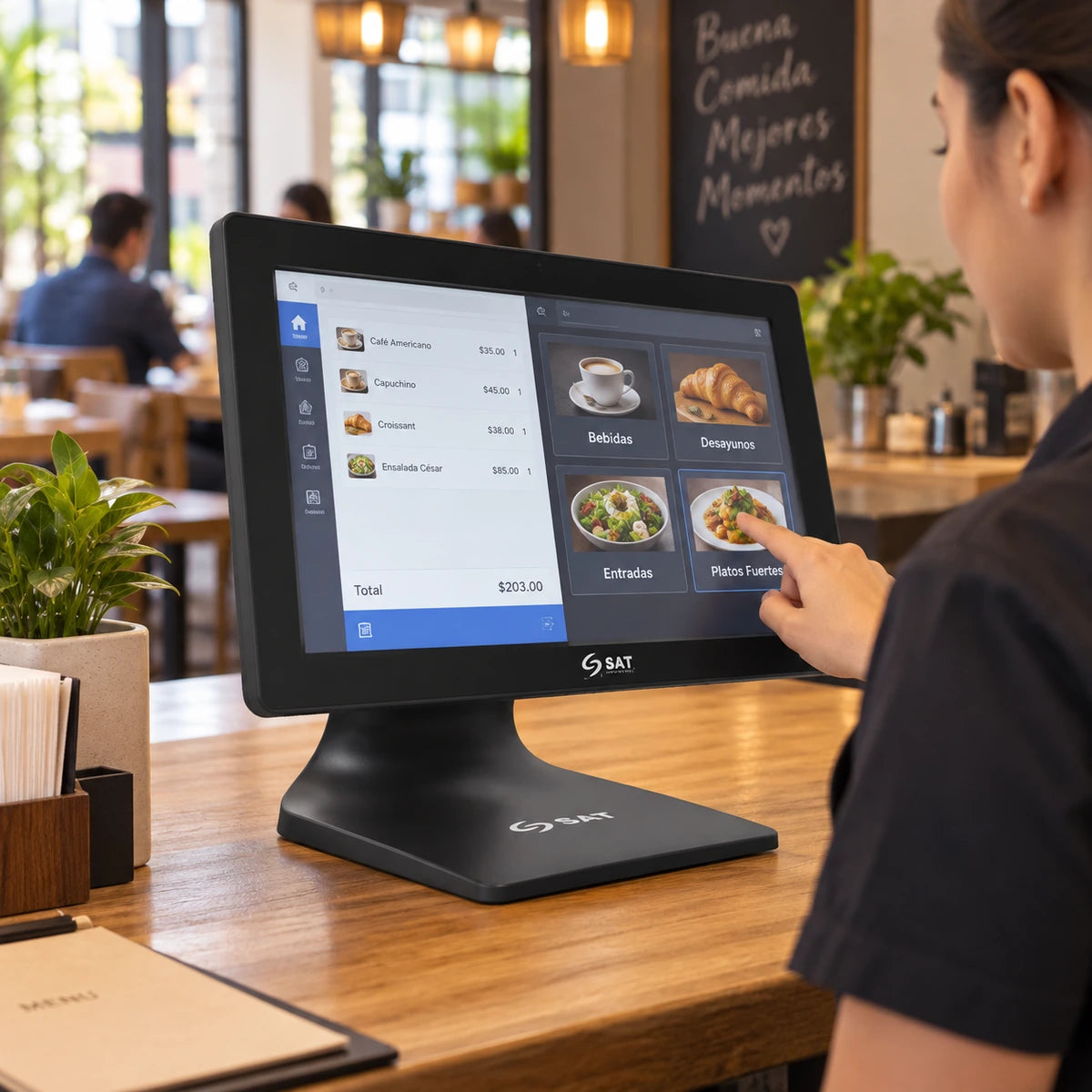 Todo en Uno POS SAT N140 Android RK3568 4GB 64GB 15,6 pulgadas - lifestyle restaurant-reception - Media Factory POS
