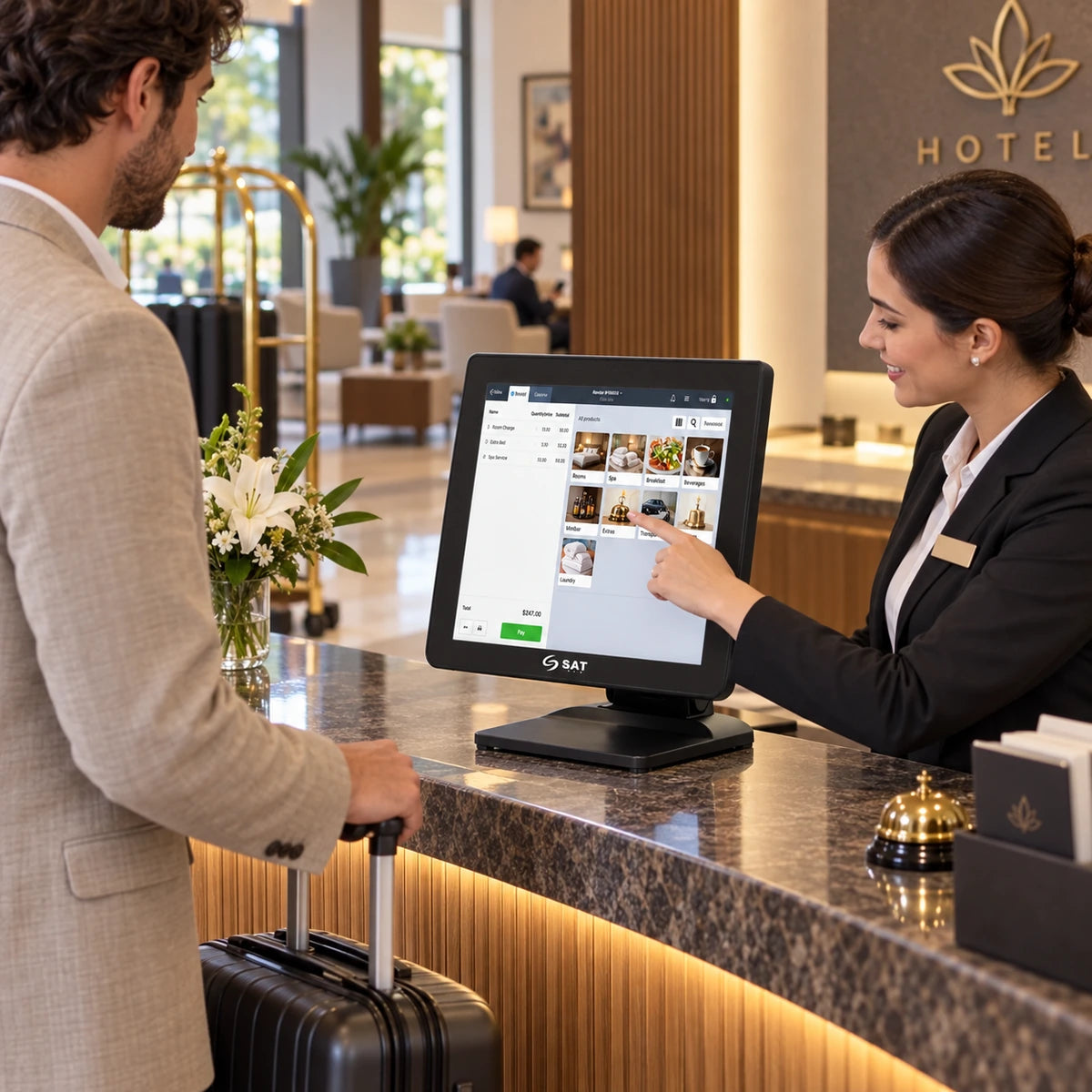 Todo en Uno Sat N150 Core i5 6TH RAM 8GB SSD 256GB 15.6" - lifestyle hotel-reception - Media Factory POS