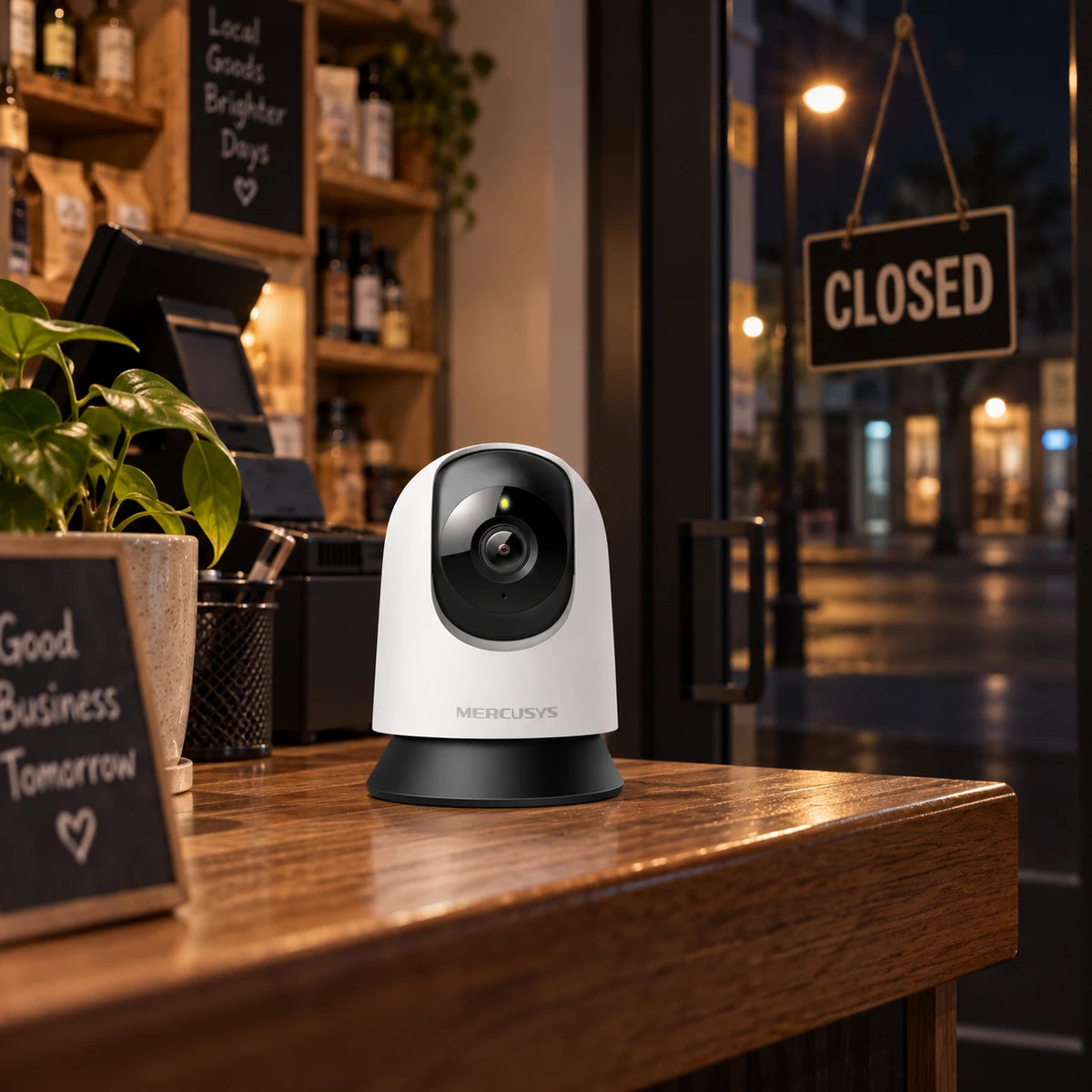Cámara de Seguridad Wi-Fi Mercusys MC200 Full HD 360° - lifestyle shop-night - Media Factory