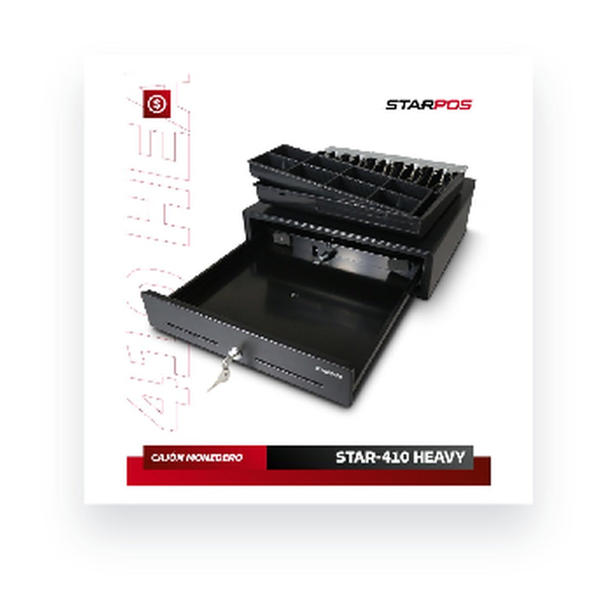 Cajón Monedero Star POS 410 Heavy 5 Puestos Riel Metalico Negro