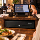 Cajón Monedero Star POS 410 Heavy 5 Puestos Riel Metalico Negro - lifestyle restaurant-counter - Media Factory POS
