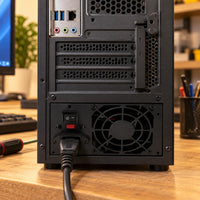 Fuente de poder ATX Unitec referencia 750W negra — panel posterior instalado en un computador