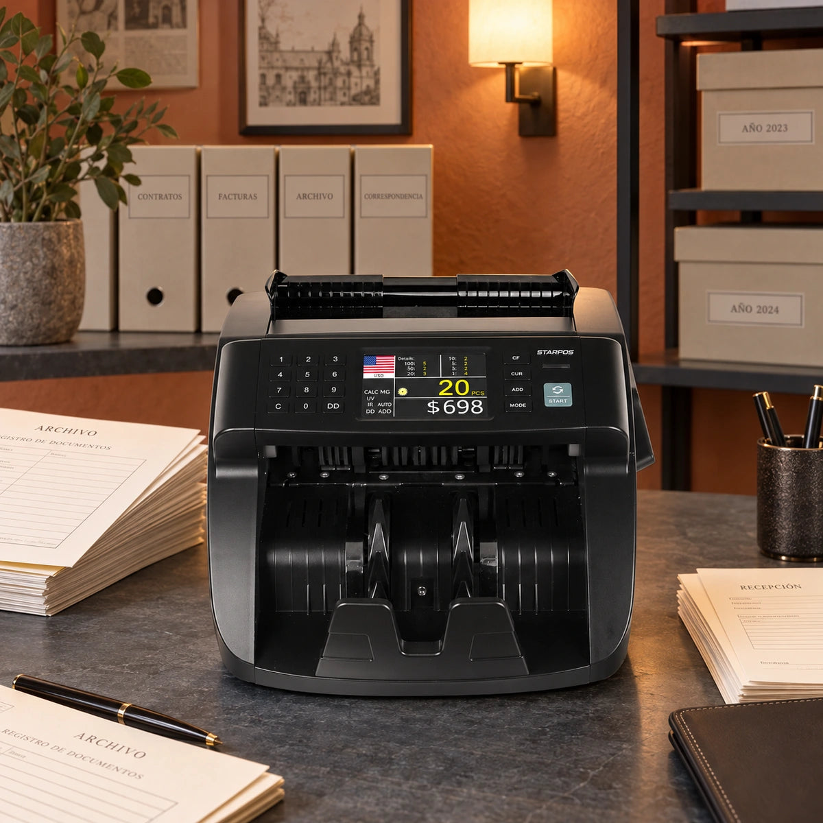 Contadora de Billetes Star POS STAR-820 Doble Pantalla — tercera escena de uso en un ambiente editorial distinto