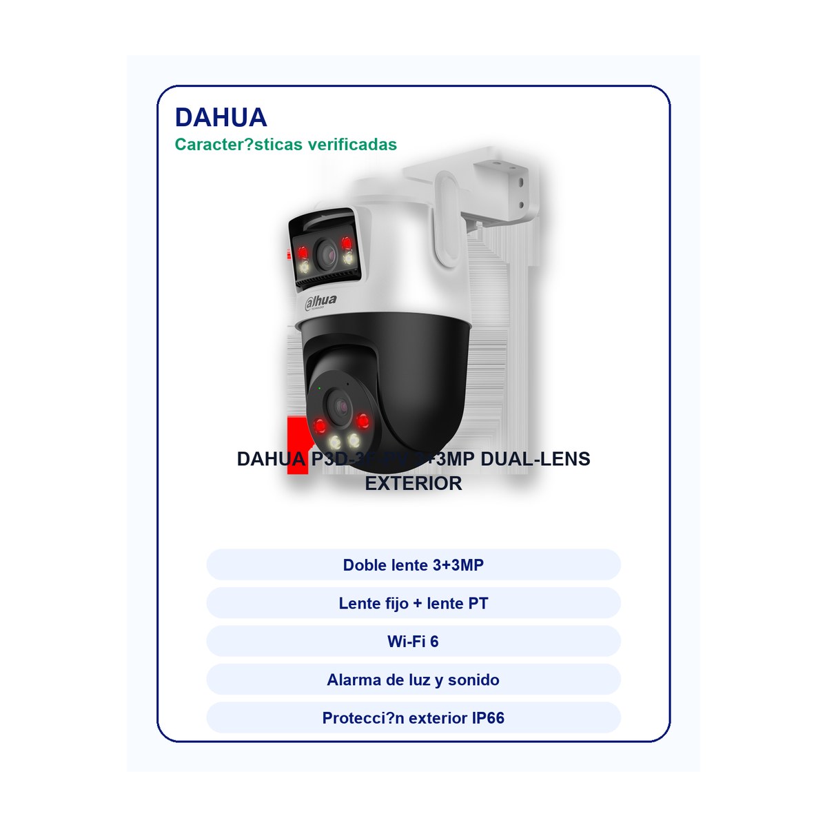 Cámara Wi-Fi Dahua P3D-3F Doble Lente 3MP 2K Exterior, vista 4