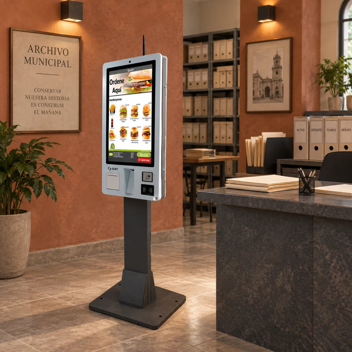 Kiosco Transaccional SAT KT32LC 32" Android Touch — tercera escena de uso en un ambiente editorial distinto