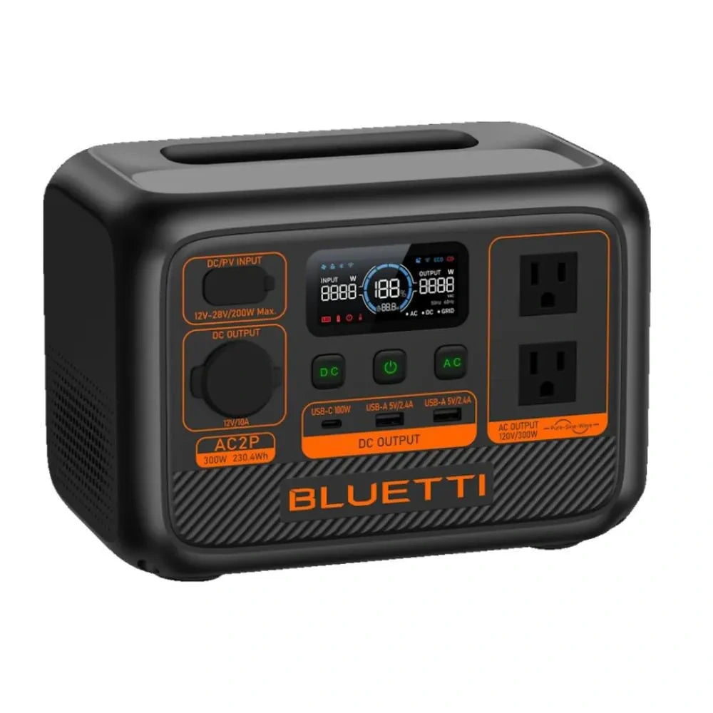 Estación de energía BLUETTI AC2P 300W 230,4Wh 120V — vista técnica 2