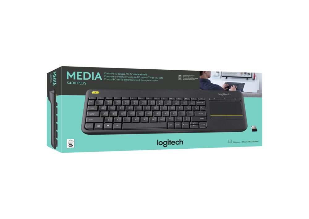 Teclado con Touch Pad Logitech K400 Plus Inalámbrico