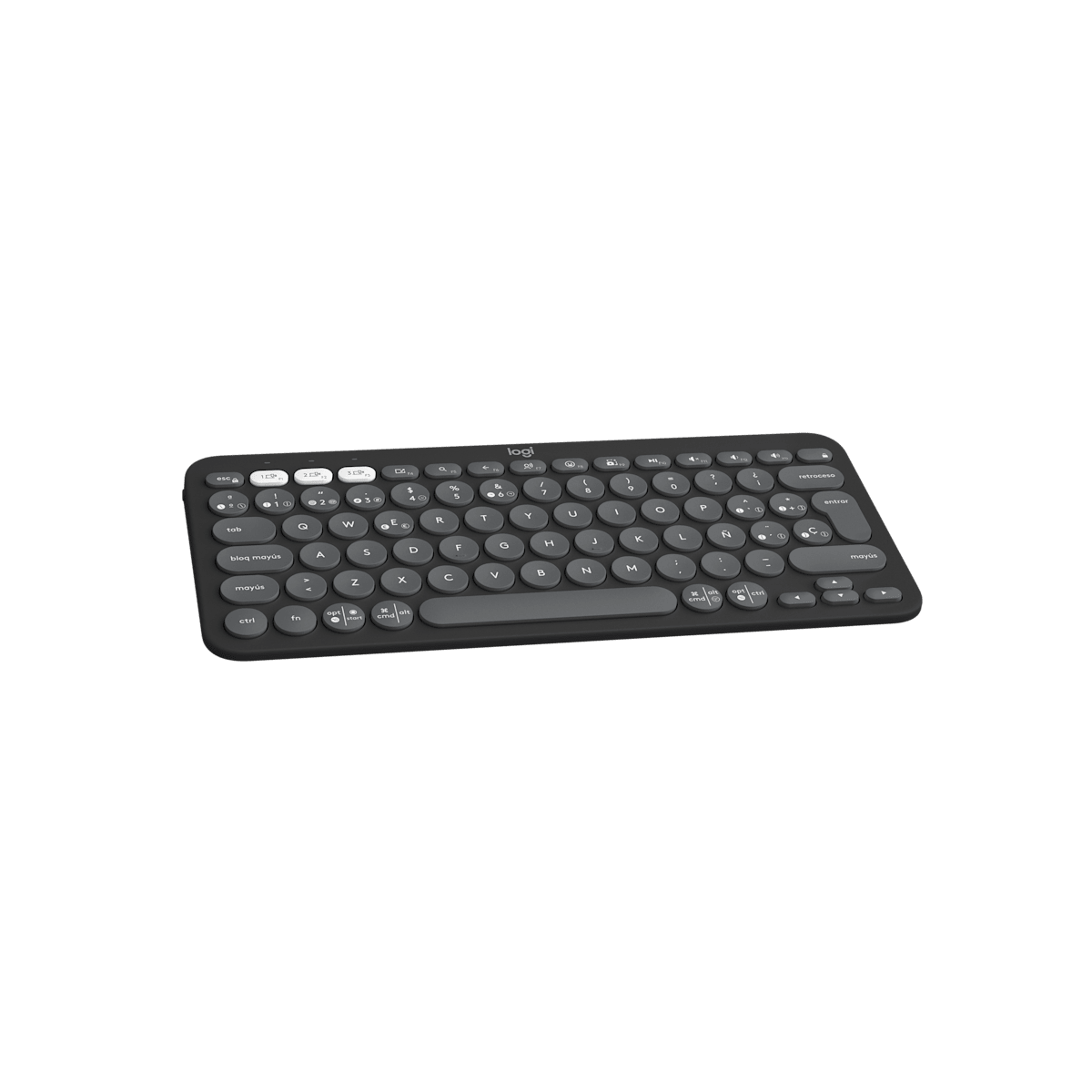 Logitech Pebble Keys 2 K380s grafito distribución española - vista diagonal