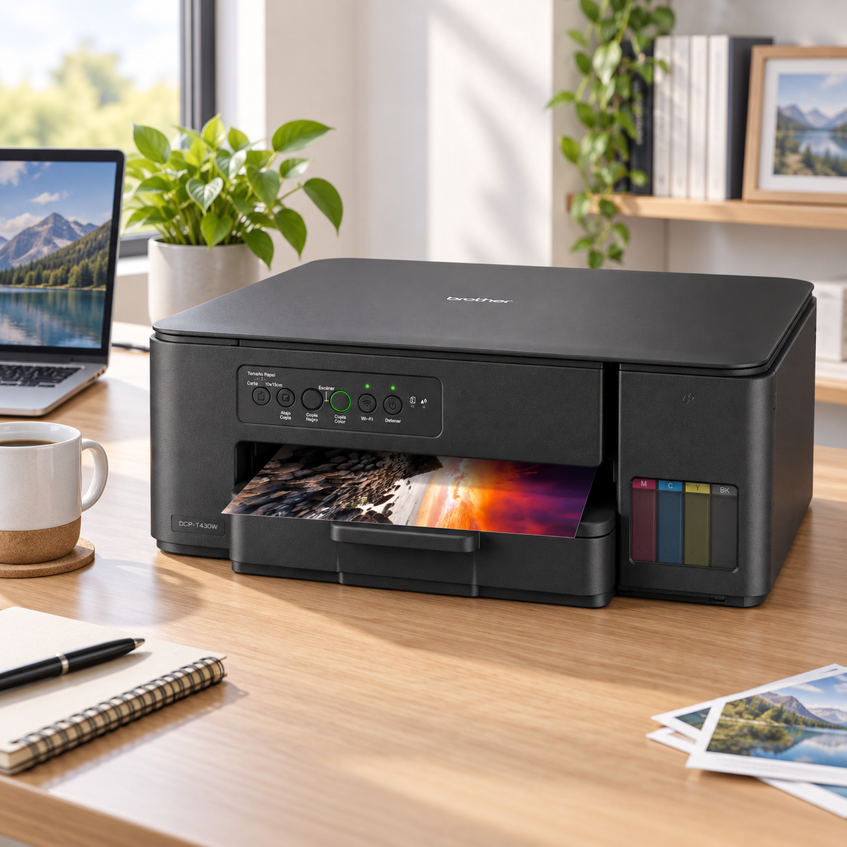 Impresora Brother DCP-T430W multifuncional WiFi de tinta continua — escena lifestyle de uso