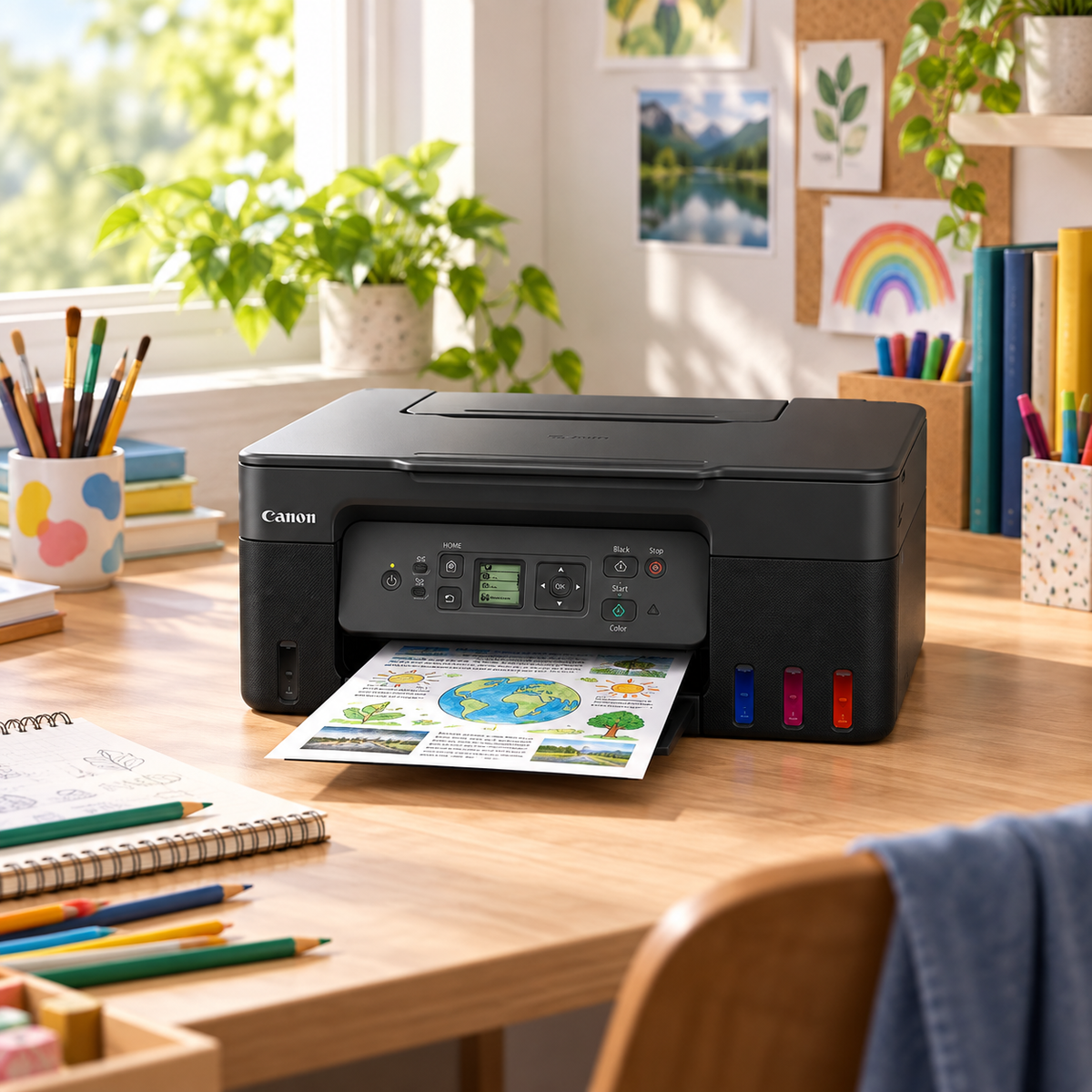 Impresora Canon PIXMA G3170 MegaTank multifuncional WiFi — escena lifestyle de uso