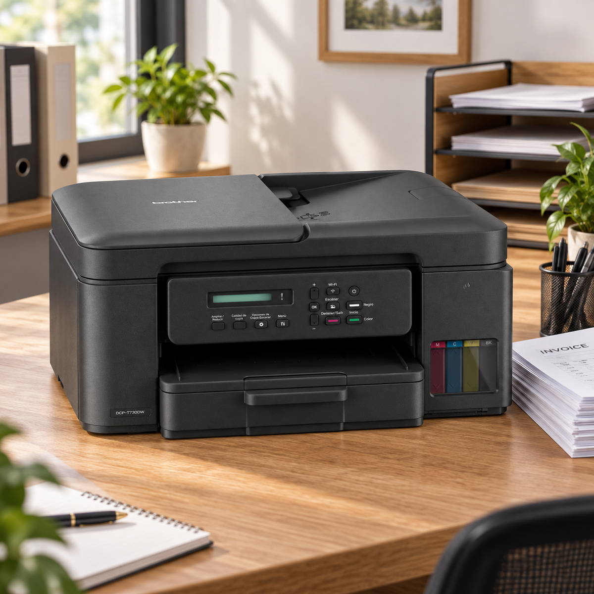 Impresora Brother DCP-T730DW WiFi dúplex con alimentador automático — escena lifestyle de uso