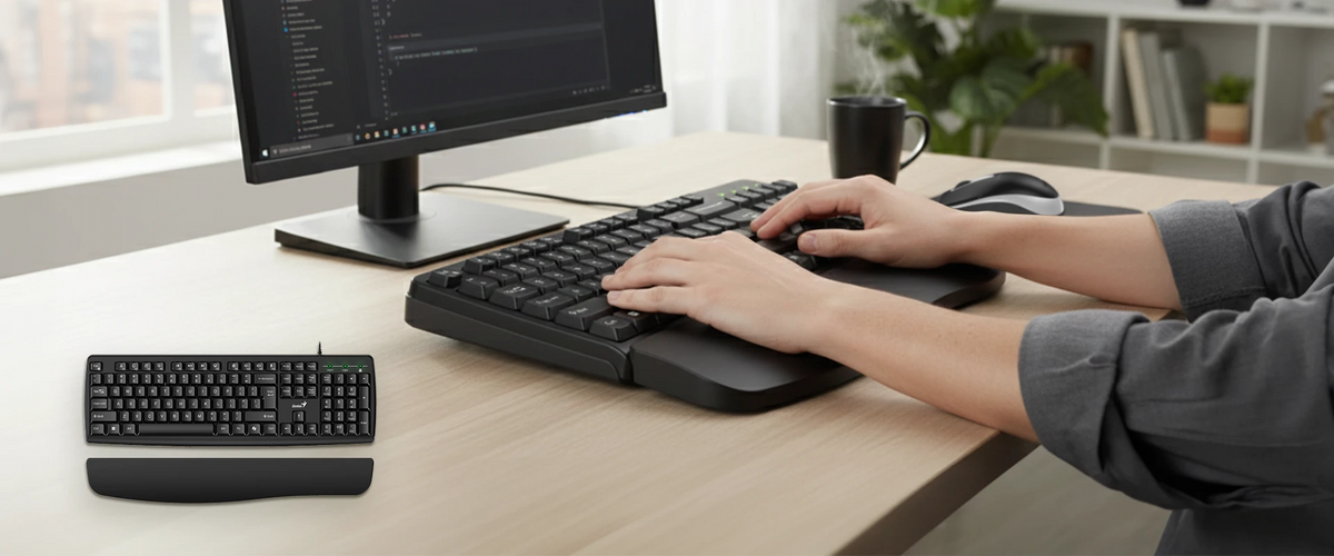 Imagen de referencia: Genius KM-123, escena oficial. La distribución del teclado y la presentación pueden variar según la versión entregada. (original oficial cargado localmente)