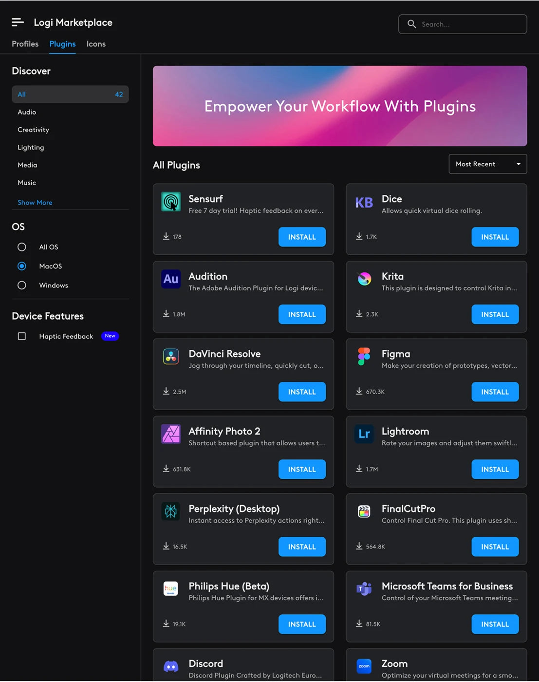 Ilustración oficial de complementos de Logi Marketplace
