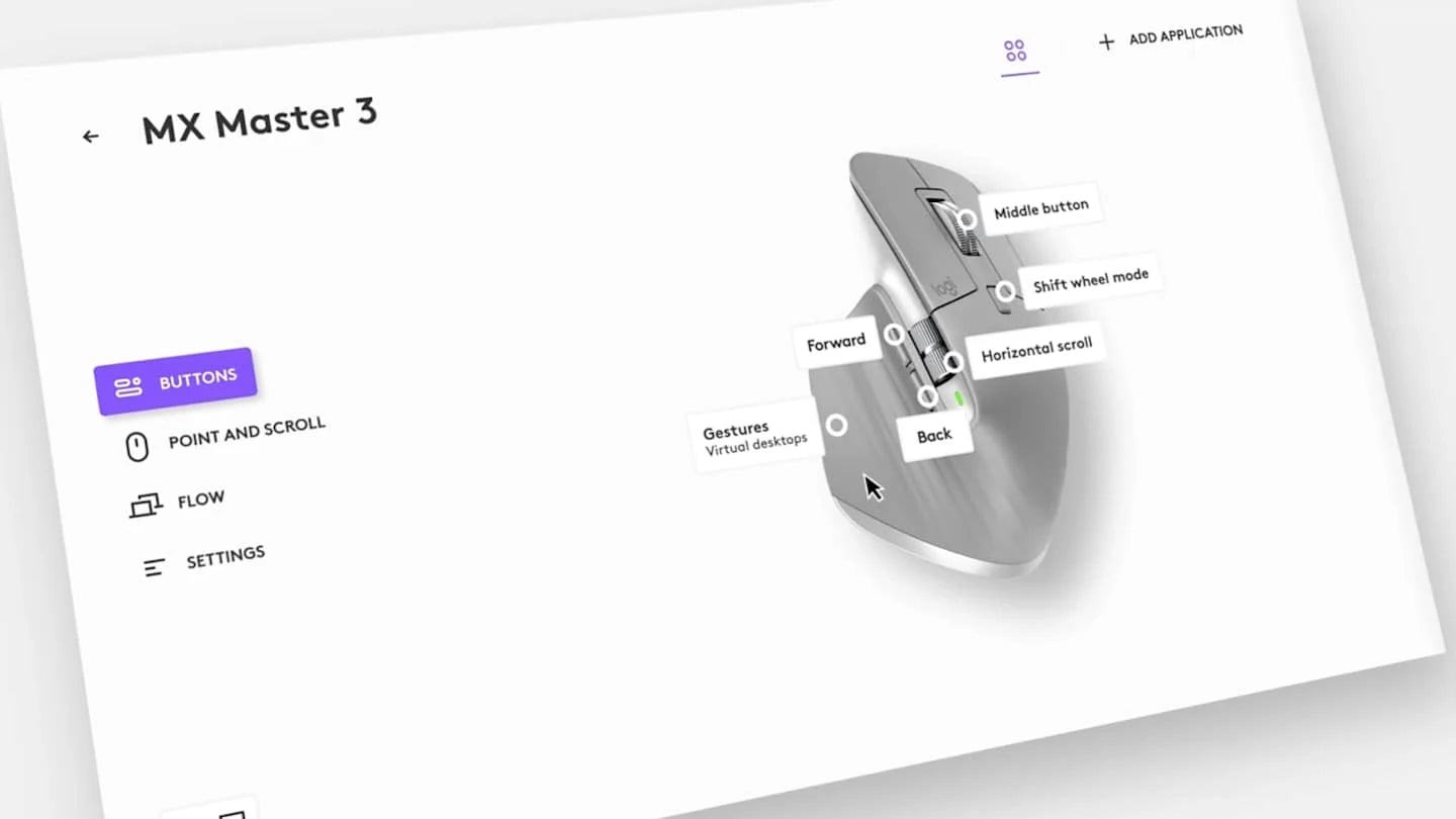 Vista oficial de la interfaz de Logi Options+ para personalizar dispositivos